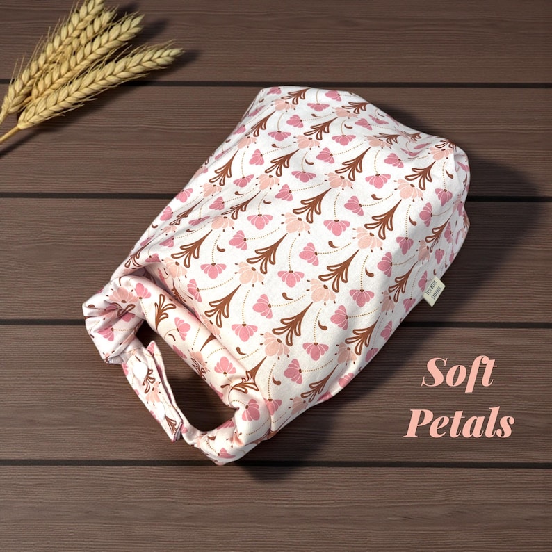 Reusable Bread Bag, sourdough bread bag, homemade bread storage bag, eco living adjustable bag for bread, pretty floral roll top bread bag image 8