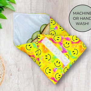 bag for sandwiches with waterproof lining, reusable sandwich wrap for kids lunch box, unisex emoji gift for kids, zero waste gift box filler