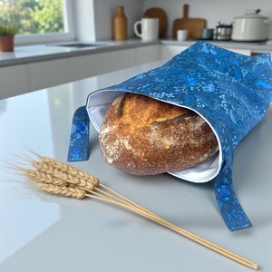 Reusable Bread Bag, sourdough bread bag, homemade bread storage bag, eco living adjustable bag for bread, pretty floral roll top bread bag image 4