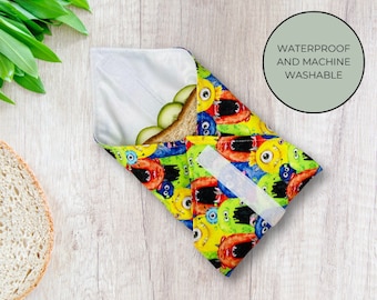 eco food wrap for kids, toddler gift idea for boys, toddler lunch bag, zero waste kids bento box accessories, monster reusable sandwich wrap