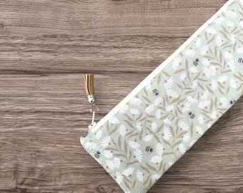 waterproof toothbrush bag for travel, pencil case with zip for women, bee lover travel gift, small pink overnight bag, makeup brush holder