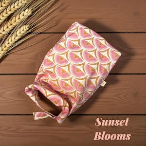 Reusable Bread Bag, sourdough bread bag, homemade bread storage bag, eco living adjustable bag for bread, pretty floral roll top bread bag image 7