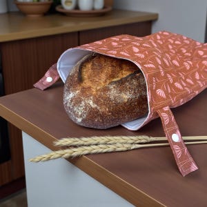 Reusable Bread Bag, sourdough bread bag, homemade bread storage bag, eco living adjustable bag for bread, pretty floral roll top bread bag image 10