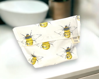 handmade soap bag with waterproof lining, bumble bee gift for mum, travel bag for shampoo and soap bars, bar soap storage bag for travel