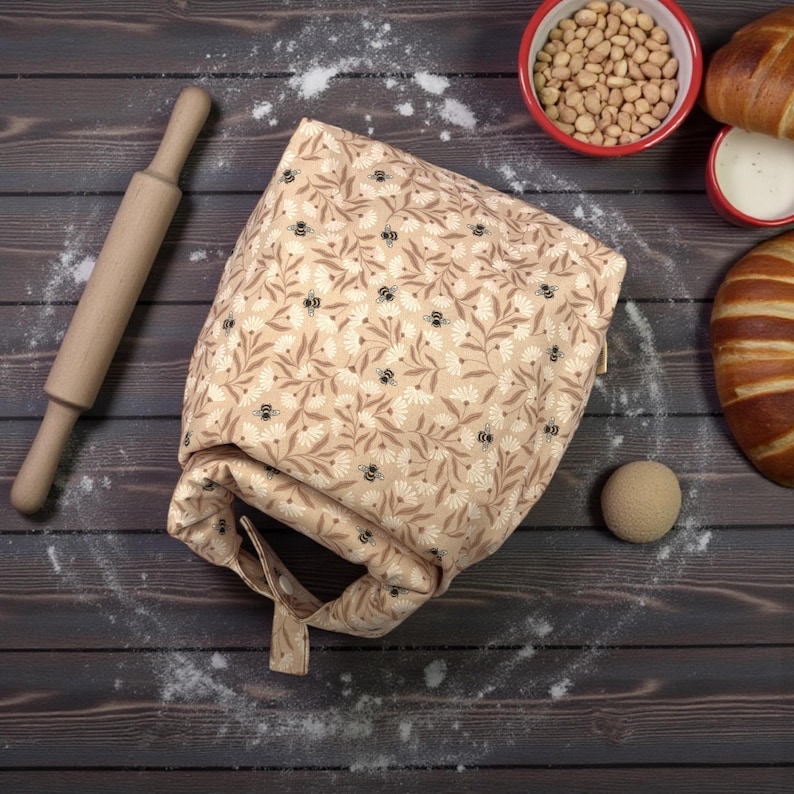 Reusable Bread Bag, sourdough bread bag, homemade bread storage bag, eco living adjustable bag for bread, pretty floral roll top bread bag image 13