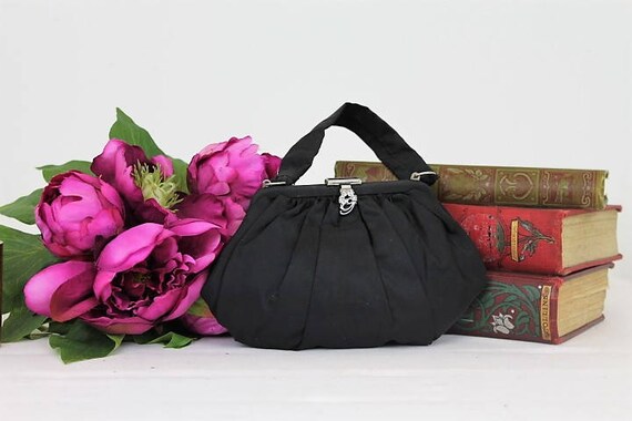 Vintage Satin Evening Purse/1940's Black Evening B
