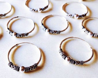 Bali Hoop Earrings • Tribal earrings • Silver Hoop Earrings • Large Hoop earrings • For Her • Boho earrings • Bead earrings • 20mm Hoops