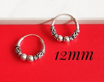 12mm (0,47") Small Silver Hoop Earrings, Bali Hoop Earrings, Helix Piercing