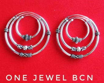 Pack of 3 Bali Hoop Earrings, Hoop Earring Set, Double Piercing Earring