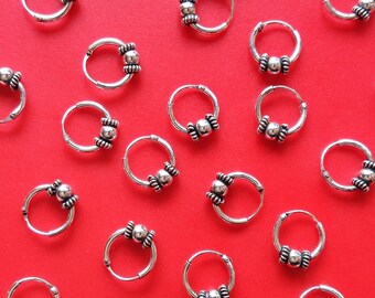 10mm (0,39") Small Silver Hoop Earrings, Bali Hoop Earrings