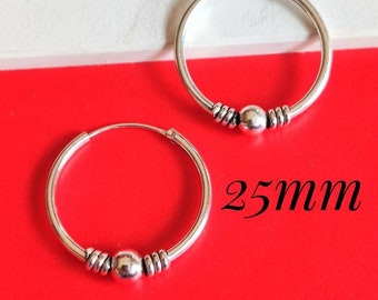 Silver Hoop Earrings, Bali Hoop Earrings, Silver Earrings, Silver Hoops, Large Hoop Earrings, 25mm Hoops