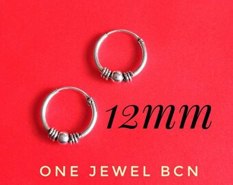 12mm Silver Cartilage Hoop Earrings, Sleeper Earrings