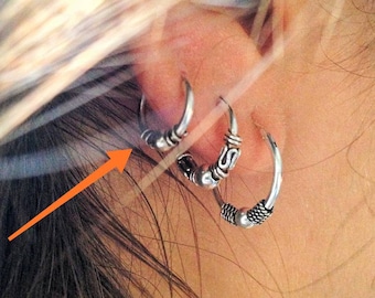 Bali Hoops, Small silver Hoops, Cartilage Piercing, Mens Earrings, Silver Tragus Earring, Helix Earring