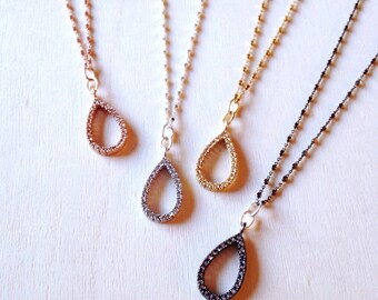 Pave Gold Tear Necklace
