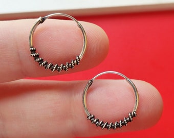 16mm (0,62") Bali Hoop Earrings, Silver Hoop Earrings for Men and Women