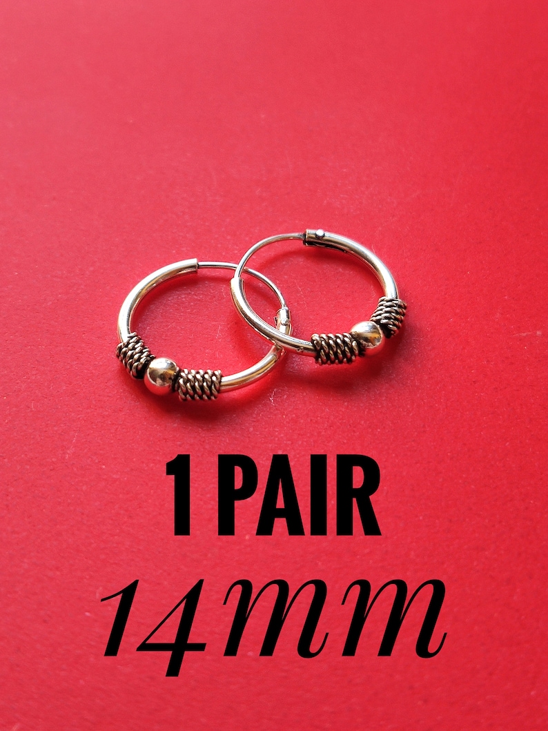 Set de 3 Boucles d'Oreilles, Bali Creolen, Petites Créoles en Argent Pour Hommes ou Femmes, Cadeau Saint Valentin 1 PAIR 14MM