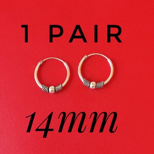 Small Bali Hoop Earrings Gift Set, Small Hoop Earrings, Cartilage Hoops 1 PAIR 14MM
