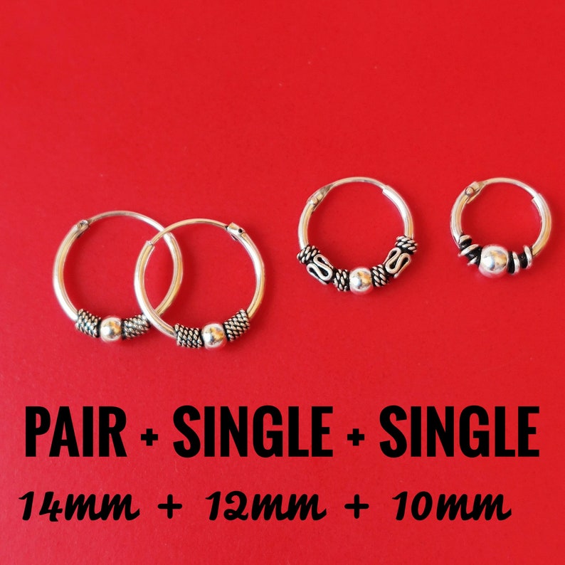 Small Bali Hoop Earrings Gift Set, Small Hoop Earrings, Cartilage Hoops PAIR+SINGLE+SINGLE