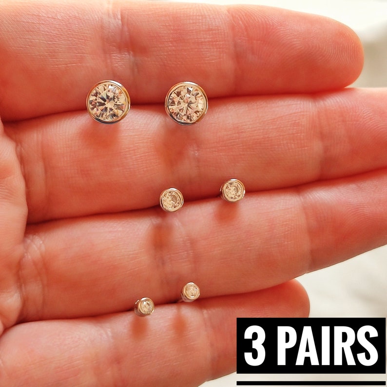 Diamond Studs Mix and Match Earring Set Mismatched Earrings Etsy