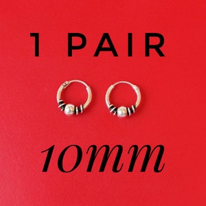 Small Bali Hoop Earrings Gift Set, Small Hoop Earrings, Cartilage Hoops 1 PAIR 10MM