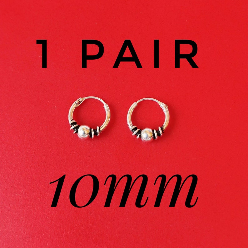 Small Bali Hoop Earrings Gift Set, Small Hoop Earrings, Cartilage Hoops 1 PAIR 10MM