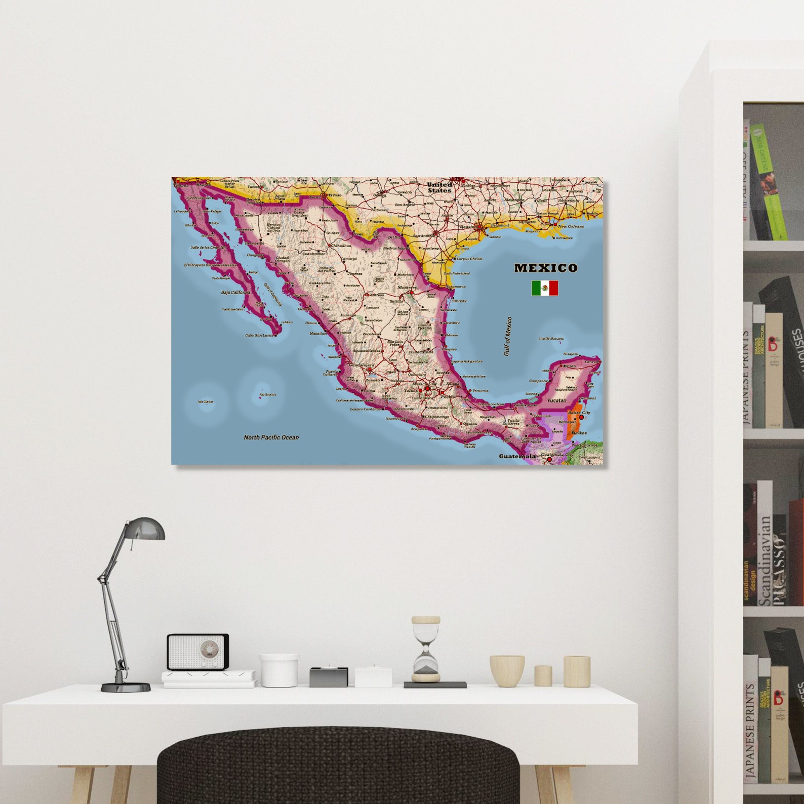 MEXICO Map Print With Labels Paper or Canvas Mounted or - Etsy