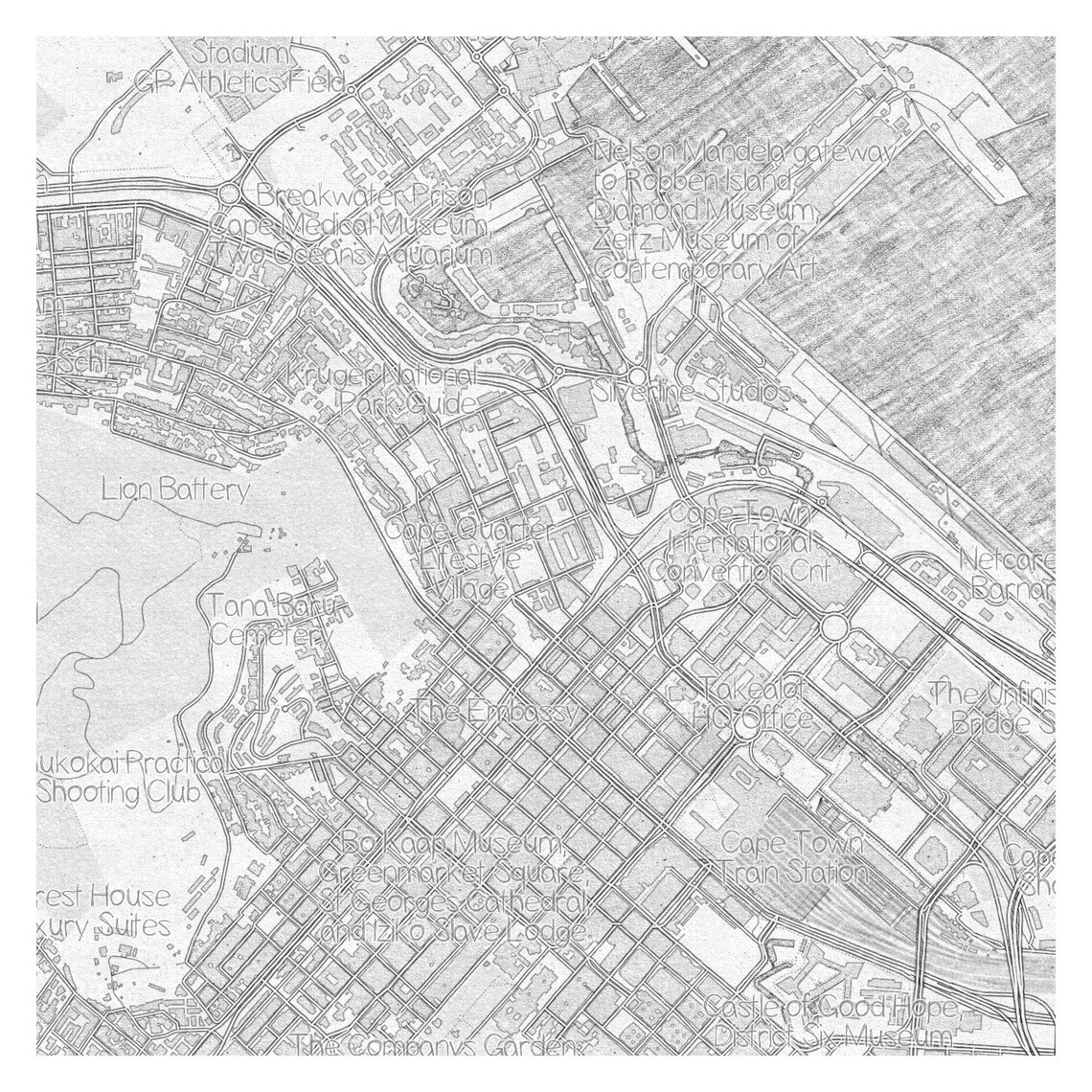 CAPE TOWN South Africa Pencil Map Print with Labels Paper or Etsy France