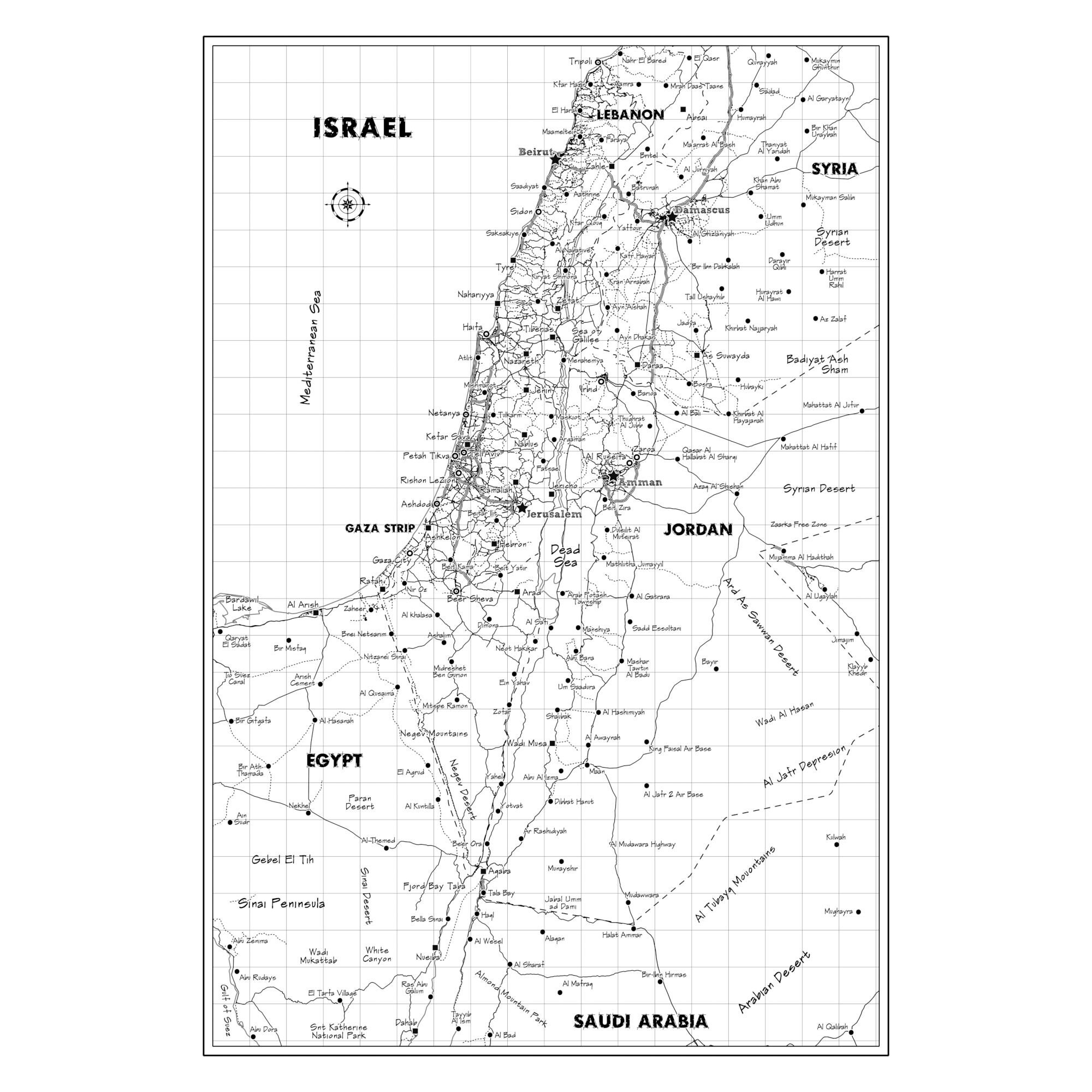 ISRAEL Map Print with Labels Paper or Canvas Mounted or | Etsy