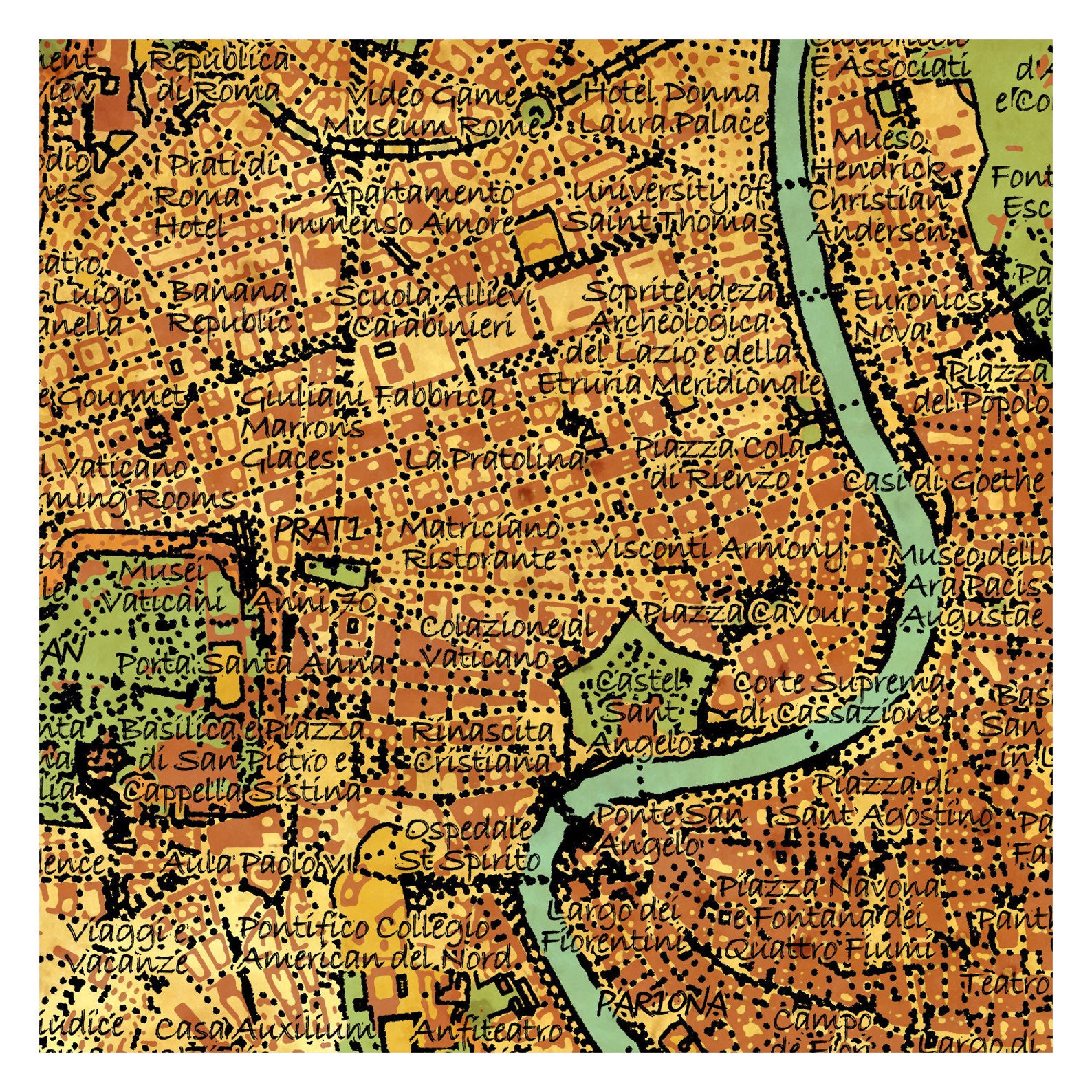 ROME Map Print With Labels Paper or Canvas Mounted or - Etsy