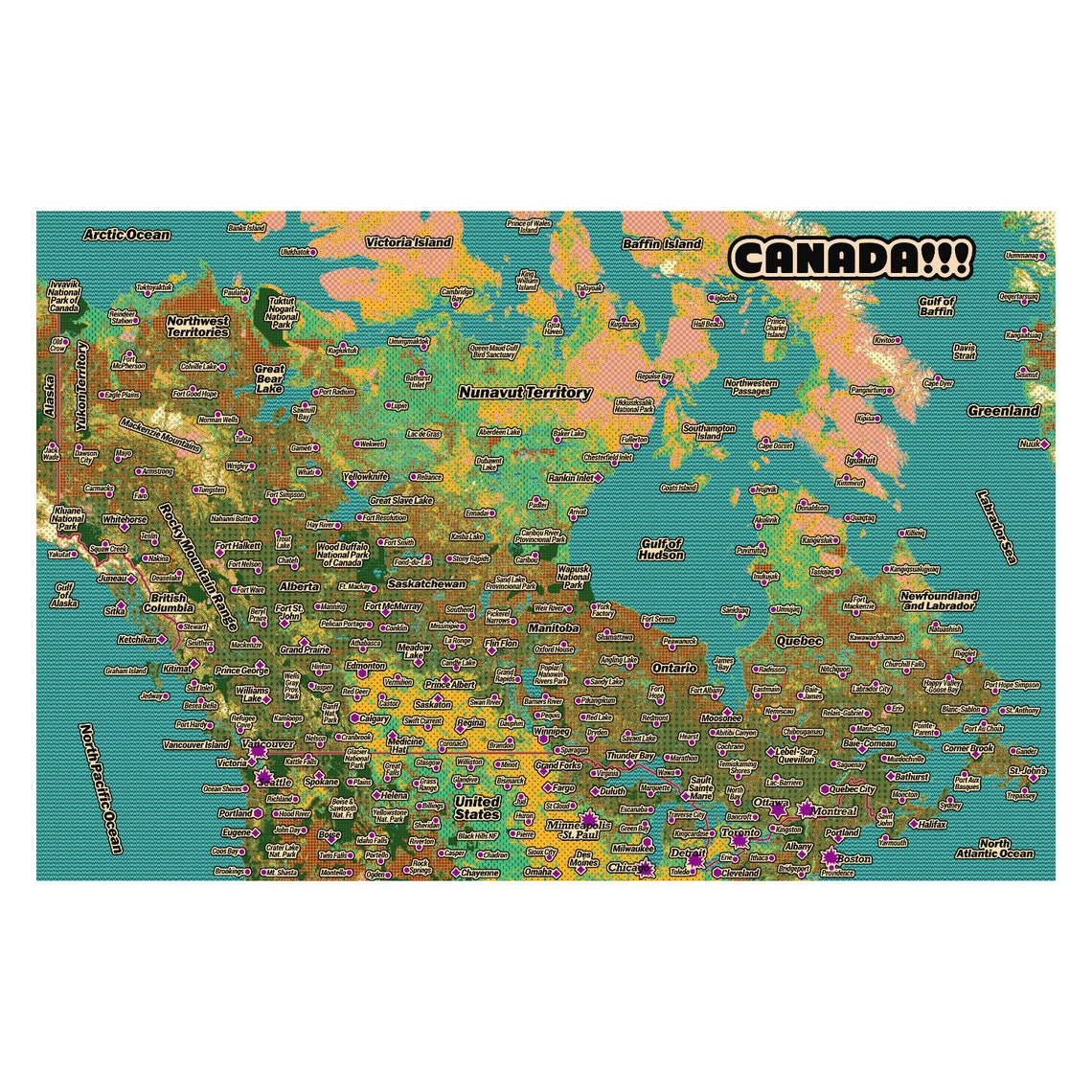 CANADA Map Print With Labels Paper or Canvas Mounted or - Etsy