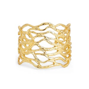 Openwork Cuff Bracelet,  24KT Gold Overlay, Gold bangle, Organic Shape, Fashion Jewelry, Silver Cuff, Adjustable, Gift for Her