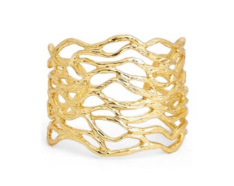 24KT Gold Openwork Cuff Bracelet, Adjustable Bangle