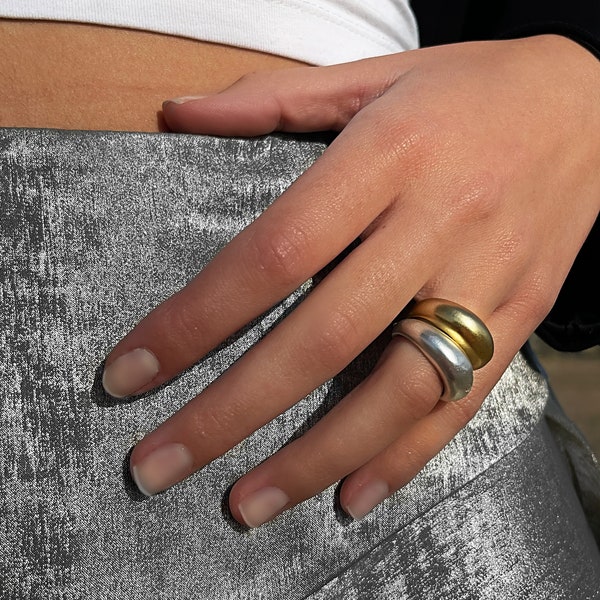 Mixed Metal Dome Rings, 24 KT Gold Plated, Adjustable Rings, Fashion Jewelry, Seen on Tiktok, Mother's day gift