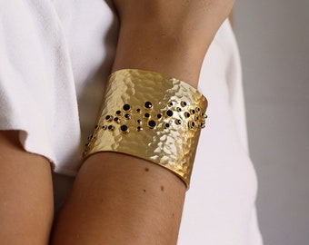 Crystal Cuff Bracelet, 24KT Gold Overlay,  Fashion Jewelry, Silver Cuff, Adjustable, Bangle for Women, Statement Jewelry, Mother's day gift