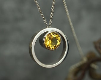 citrine pendant, silverchain with citrine, pendant citrine, silver pendant with citrine