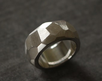 Silver ring, facet ring, solid ring, men's ring, men's ring, solid solitaire ring, ring silver men, silver ring unisex,