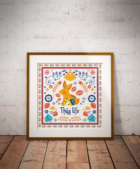 Thug Life Scandinavian Folk Art Art Print Wall Art Etsy