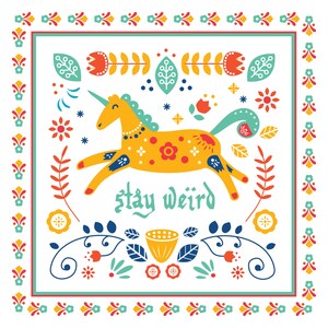 Stay Weird // Scandinavian Folk Art // Art Print // Wall Art // Scandi Design // Poster // Unicorn Poster image 2