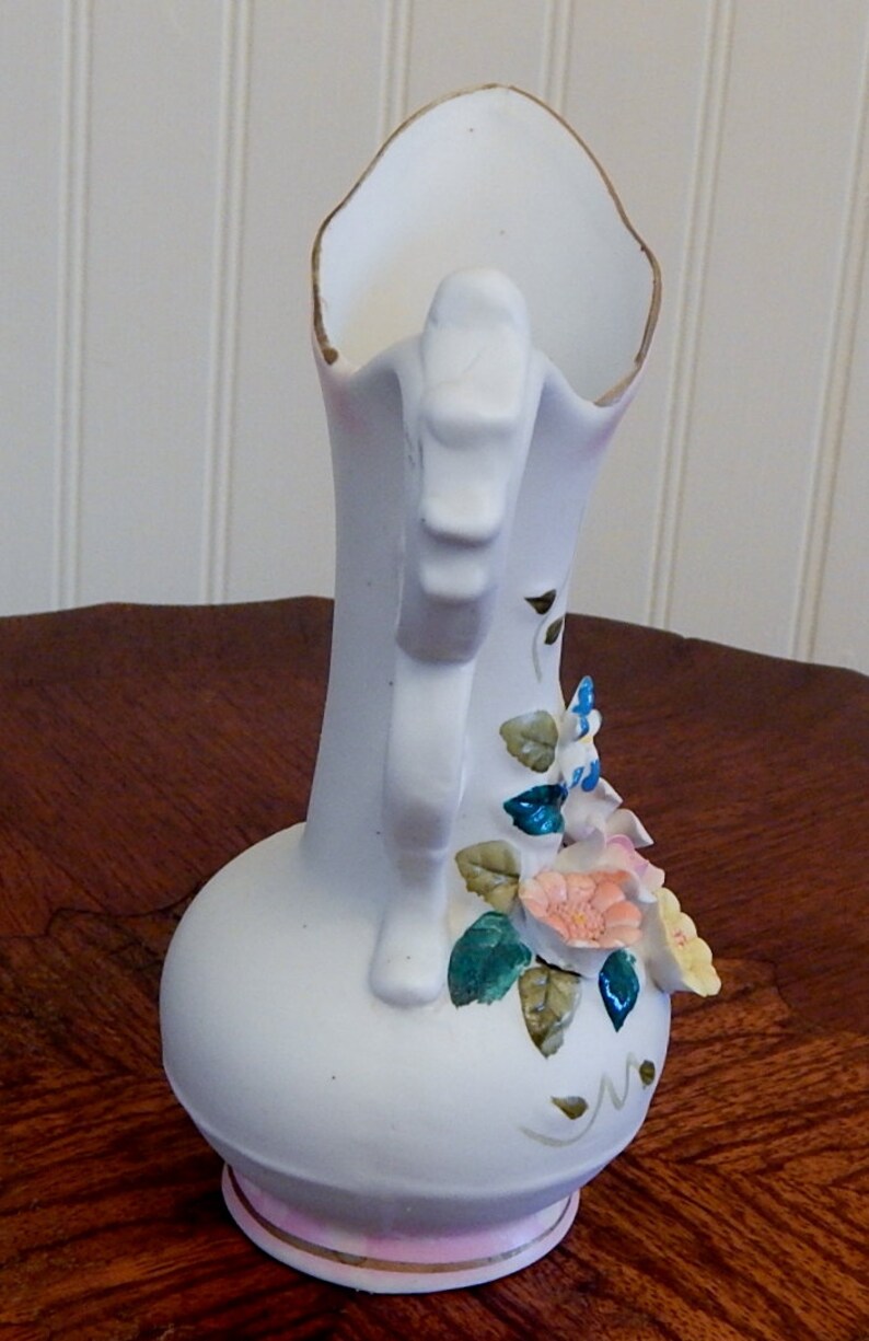 Vintage Hand Painted Raised Flower Bisque Vase by Interpur Etsy Sweden