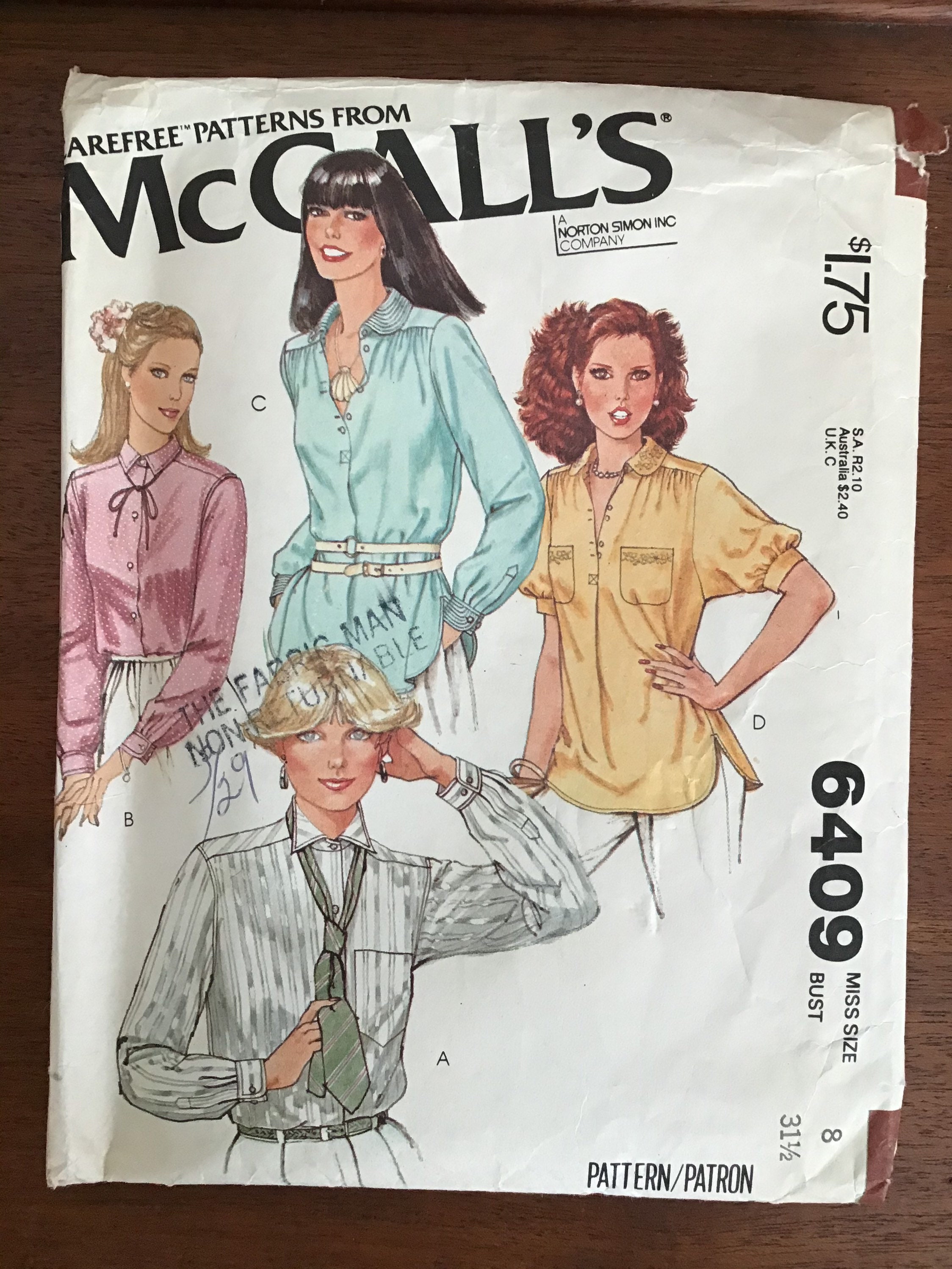 Vintage Mccall's Patterns 6409, 6724, 3829, Vintage Butterick Pattern ...