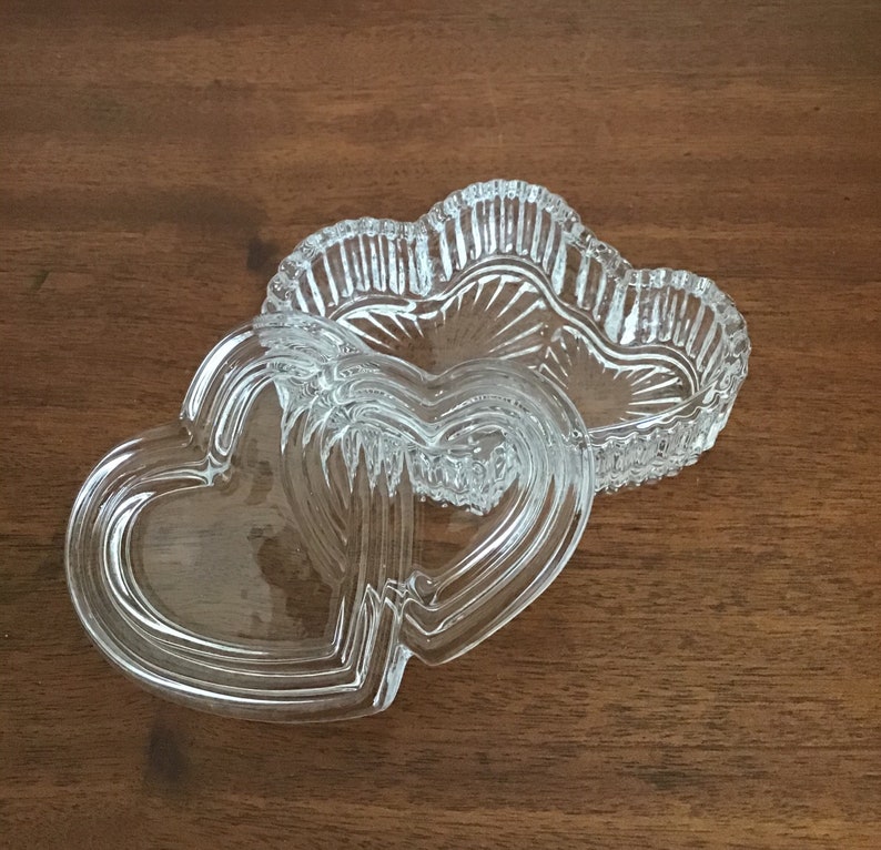 Double Heart Glass Box Heart Trinket Box Heart Jewelry Box Etsy