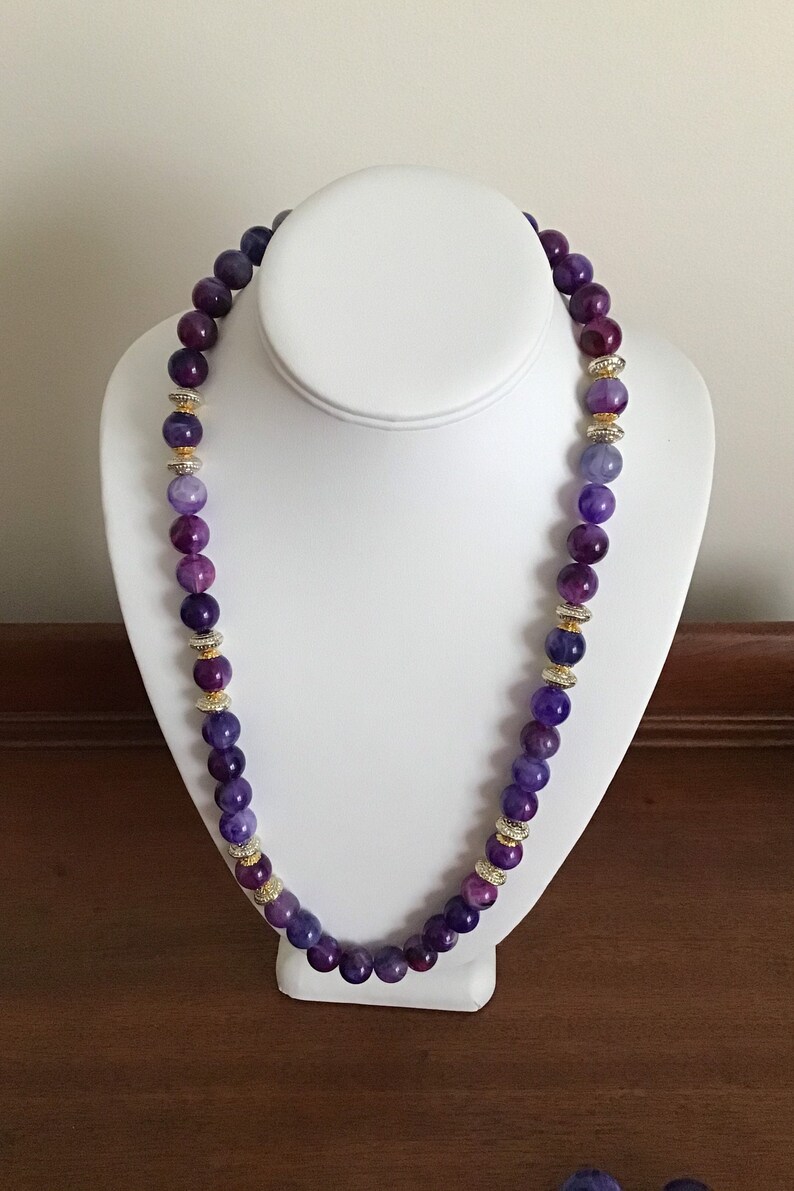 Vintage Gold-tone Purple Beaded Necklace With Matching Pierced - Etsy