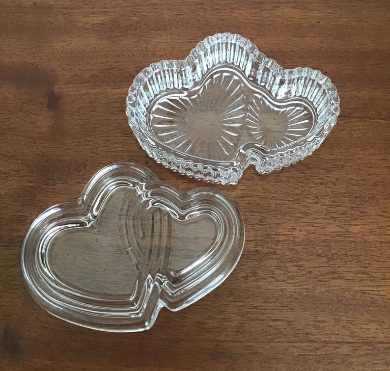 Double Heart Glass Box Heart Trinket Box Heart Jewelry Box Etsy