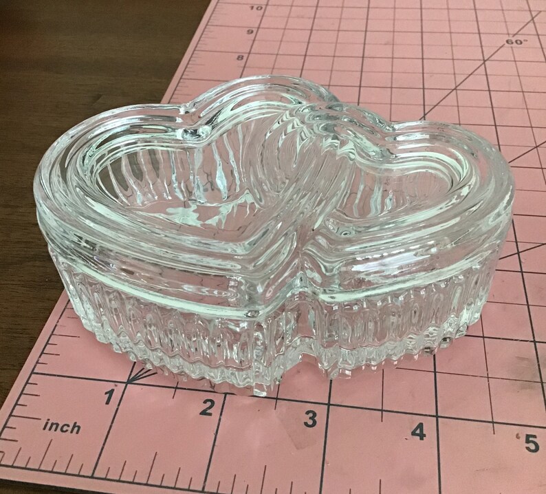 Double Heart Glass Box Heart Trinket Box Heart Jewelry Box Etsy