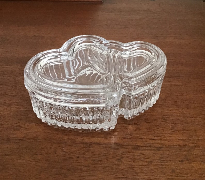 Double Heart Glass Box Heart Trinket Box Heart Jewelry Box Etsy