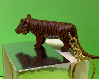 Leather Tiger keychain, native art from Canada | handmade leather keychain | year of the tiger | figure strong and durable