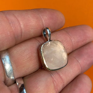 Rose quartz silver pendant | faceted rose quartz on pure silver for her.
