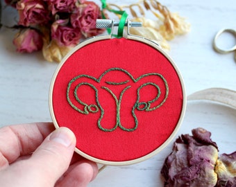 Uterus Embroidery Hoop | Mini Embroidery Hoop Ornament | Feminist Gift | Doula Gift | Nurse Gift | Christmas Gift | Christmas Ornament