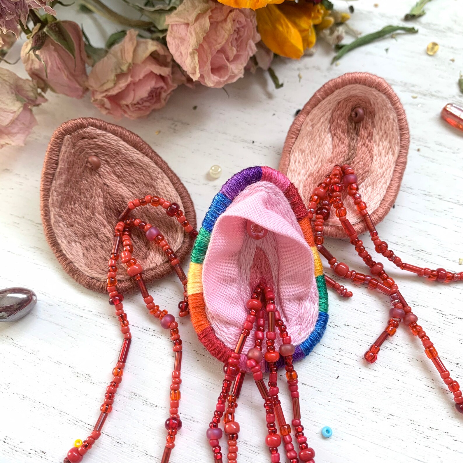 Embroidered vulva pin beaded menstruation art menstruating  etsy