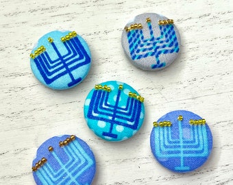 Hanukkah Buttons | Tiny Hanukkah Art | Hanukkah Menorah | Embroidered Buttons | Tiny Menorah